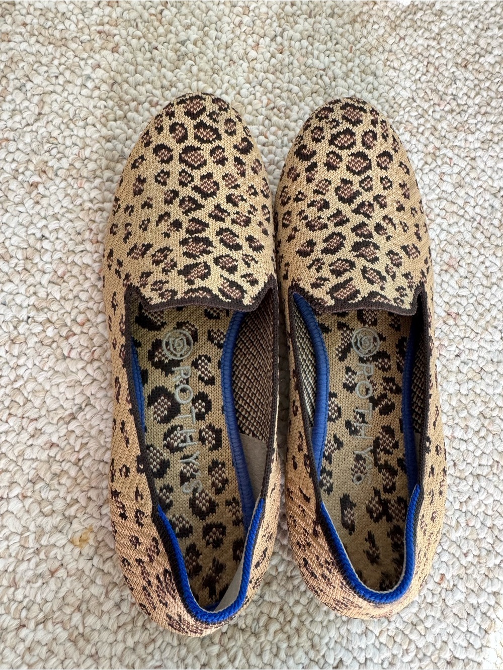 Rothy’s Leopard Print Slip-On Flats in Tan and Black